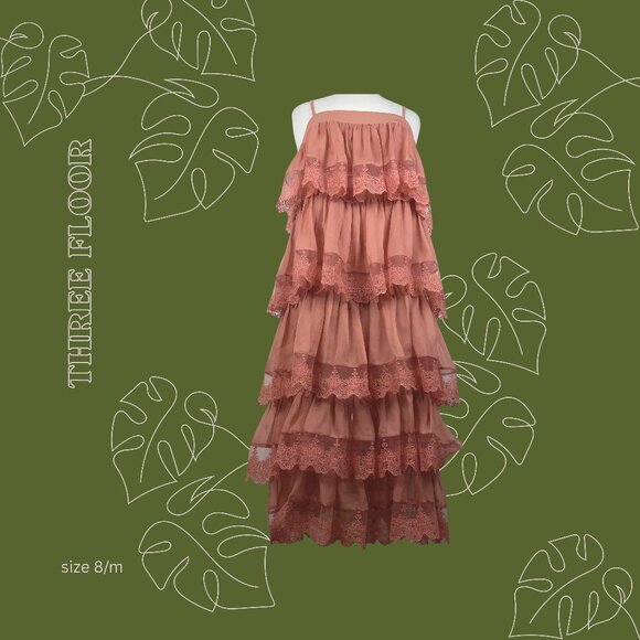 Three Floor Dresses & Skirts - Anthropologie | Three Floor Ruffle Tiered Midi Dress in Rose Dawn | Size US 8/M